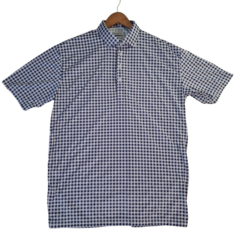 Collars & Co. Polo Shirt Men's Blue White Checkered X-Large Polyester